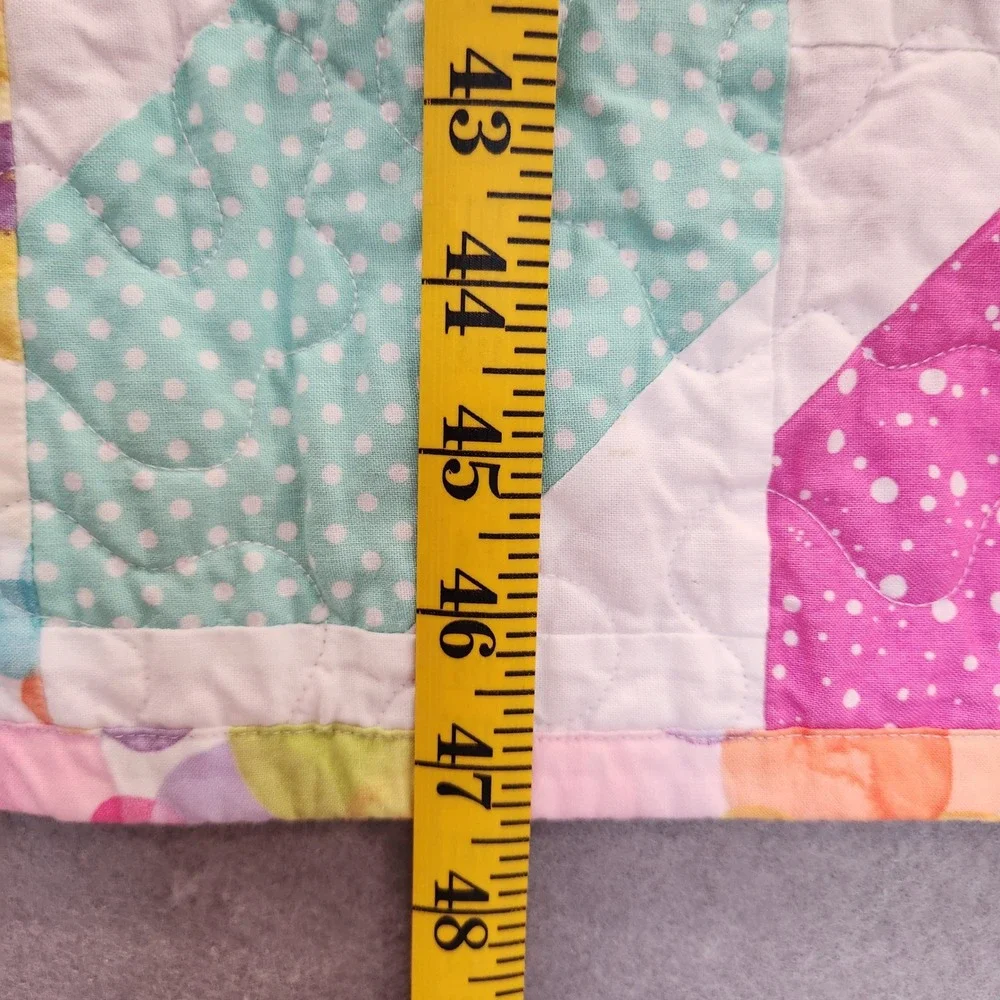Handmade Patchwork Quilt Rainbow Polka Dot Geometric Stipple Quilted‎ 37x47